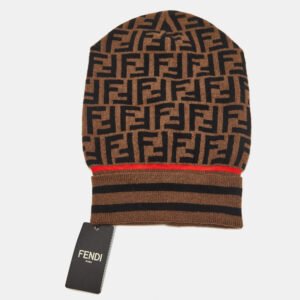 Fendi Brown Zucca Cashmere Knit Beanie