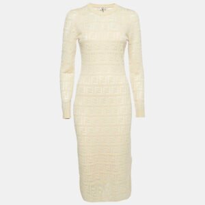 Fendi Guava Cream FF Zucca Jacquard Knit Long Sleeve Short Dress S