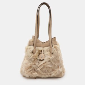 Fendi Beige Lamb Fur and Leather Medium Origami Tote