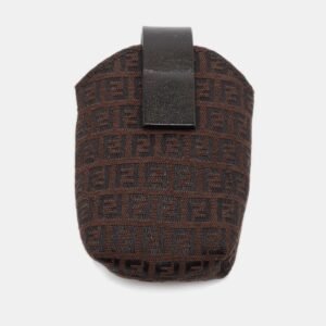 Fendi Brown Zucchino Canvas and Leather Phone Case