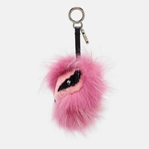 Fendi Pink Fox Fur and Shearling Crystal Tria Monster Bug Bag Charm