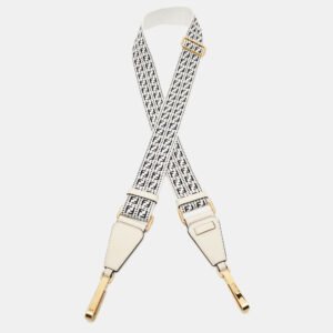 Fendi White/Black Zucchino Fabric and Leather Bag Shoulder Strap