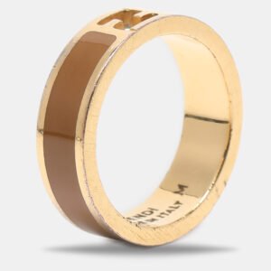 Fendi The Fendista Bi-color Enamel Gold Tone Band Ring Size 55