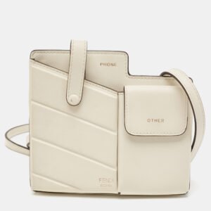 Fendi Off White Leather Mini Two Pocket Crossbody Bag