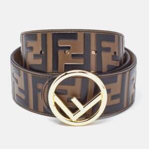 Fendi Brown/Black Zucca Embossed Leather F Buckle Belt 75 CM