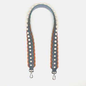 fendi blue/orange leather pearl embellished strap you shoulder strap