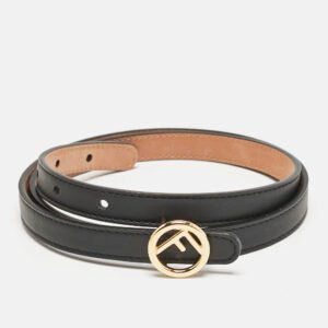 Fendi Black Leather F Round Slim Buckle Belt 85CM