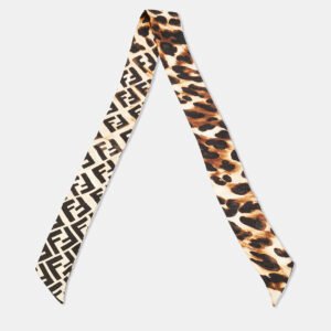 Fendi Brown Zucca/Leopard Print Silk Bandeau Scarf