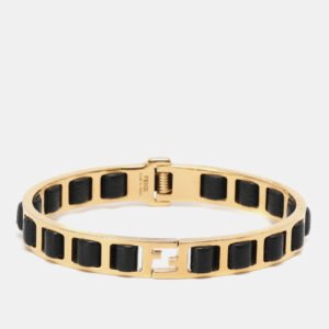 Fendi Fendista Black Leather Gold Tone Bracelet