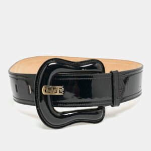 Fendi Black Patent Leather B Buckle Waist Belt 80CM