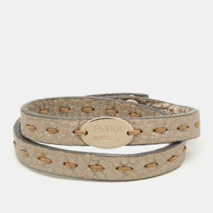 Fendi Selleria Metallic Leather Silver Tone Double Wrap Bracelet