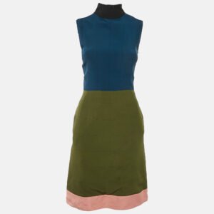 Fendi Green/Blue Crepe Sleeveless Short Dress S