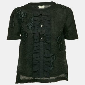 Fendi Black Floral Embroidered Wool Blend Blouse S