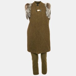 Fendi Green Wool and Fur Trim Jacket and Leggings Set M/S