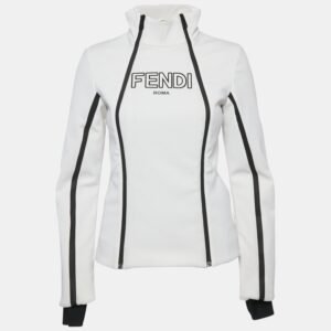 fendi white logo print jersey ski jacket s