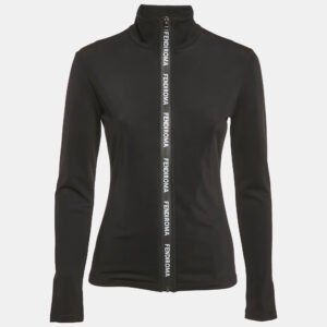luxury-women-fendi-used-clothes-p1167114-002 Fendi Black Jersey Logo Band Detail Zip-Up Jacket S
