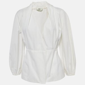 Fendi White Cotton Gathered Wrap Blouse S