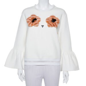 Fendi Cream Knit Pom - Pom Applique Flared Sleeve Jumper M