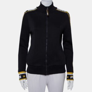 Fendi Black Knit Zipper Front Sweatshirt L