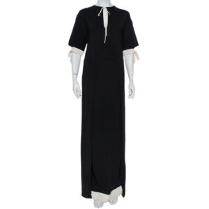 Fendi Black Crepe Contrast Trim Front Slit Detail Long Dress M