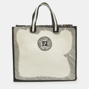 Fendi x Joshua Vides White/Black Coated Canvas Stamp Patch Shopping Tote