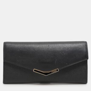 Fendi Black Leather 2Jours Continental Wallet