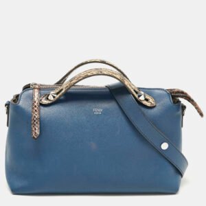 Fendi Navy Blue/Beige Leather and Python Small By The Way Bag