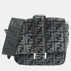 luxury-women-fendi-used-handbags-p1114332-002 Fendi Black Mouton/Leather Baguette Messenger Bag