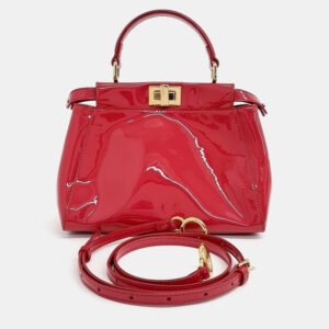 Fendi Red Patent Leather Peekaboo Mini Satchel Bag