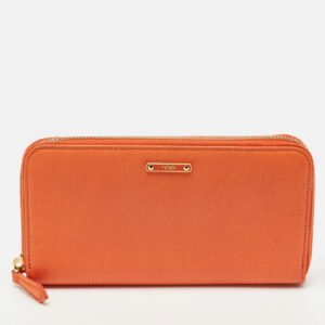 Fendi Orange Leather Zip Continental Wallet