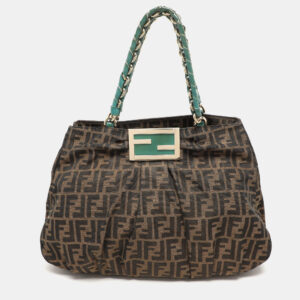 Fendi Tobacco Zucca Canvas And Patent Leather Large Mia Shoulder Bag
