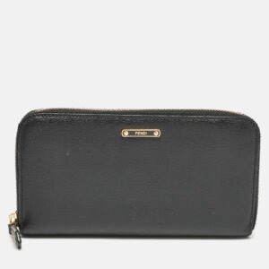 Fendi Black Leather Elite Zip Continental Wallet