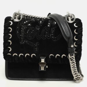 luxury-women-fendi-used-handbags-p1141602-017.jpg fendi black velvet and leather small kan i logo embellished top handle bag