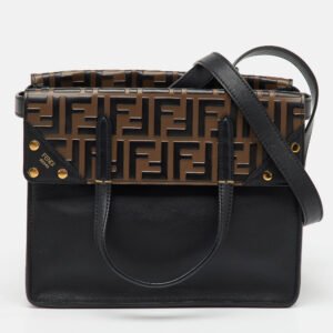 Fendi Black/Brown Zucca Embossed Leather Grace Flip Convertible Tote