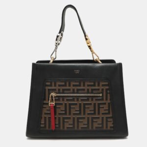 fendi black/brown zucca leather small runaway shoulder bag
