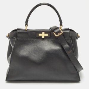 Fendi Black Leather Medium Peekaboo Top Handle Bag
