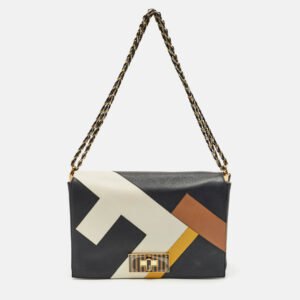 fendi black leather large color block claudia shoulder bag