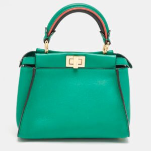 Fendi Green Leather Mini Peekaboo Top Handle Bag