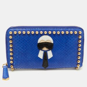 Fendi Navy Blue Snakeskin Karlito Zip Around Wallet