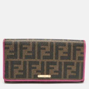 Fendi Tobacco/Pink Zucca Coated Canvas and Leather Flap Continental Wallet