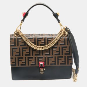 Fendi Black/Brown FF Leather Medium Kan I Shoulder Bag