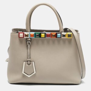Fendi Light Beige Leather Stud Applique Petite 2Jours Elite Tote