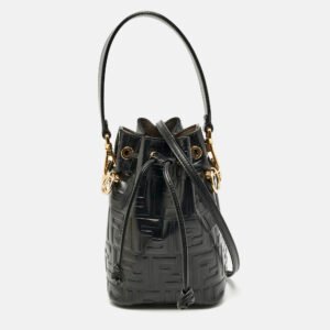 Fendi Black Zucca Embossed Leather Mini Mon Tresor Bucket Bag