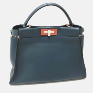 Fendi Peekaboo Blue Leather Shoulder Bag