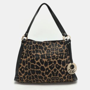 Fendi Black/Brown Leopard Print Canvas and Leather Chef Tote