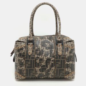 Fendi Brown Zucca Camo Patchwork Coated Canvas Boston Bag