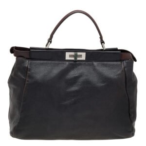 Fendi Black/Dark Brown Leather Large Peekaboo Top Handle Bag