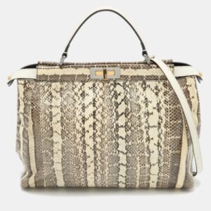Fendi Beige/Black Python Leather Large Peekaboo Top Handle Bag
