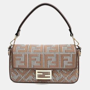 Fendi Brown Jacquard Baguette Shoulder Bag