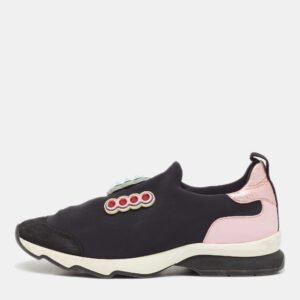 Fendi Multicolor Fabric and Leather Stud Embellished Slip On Sneakers Size 40